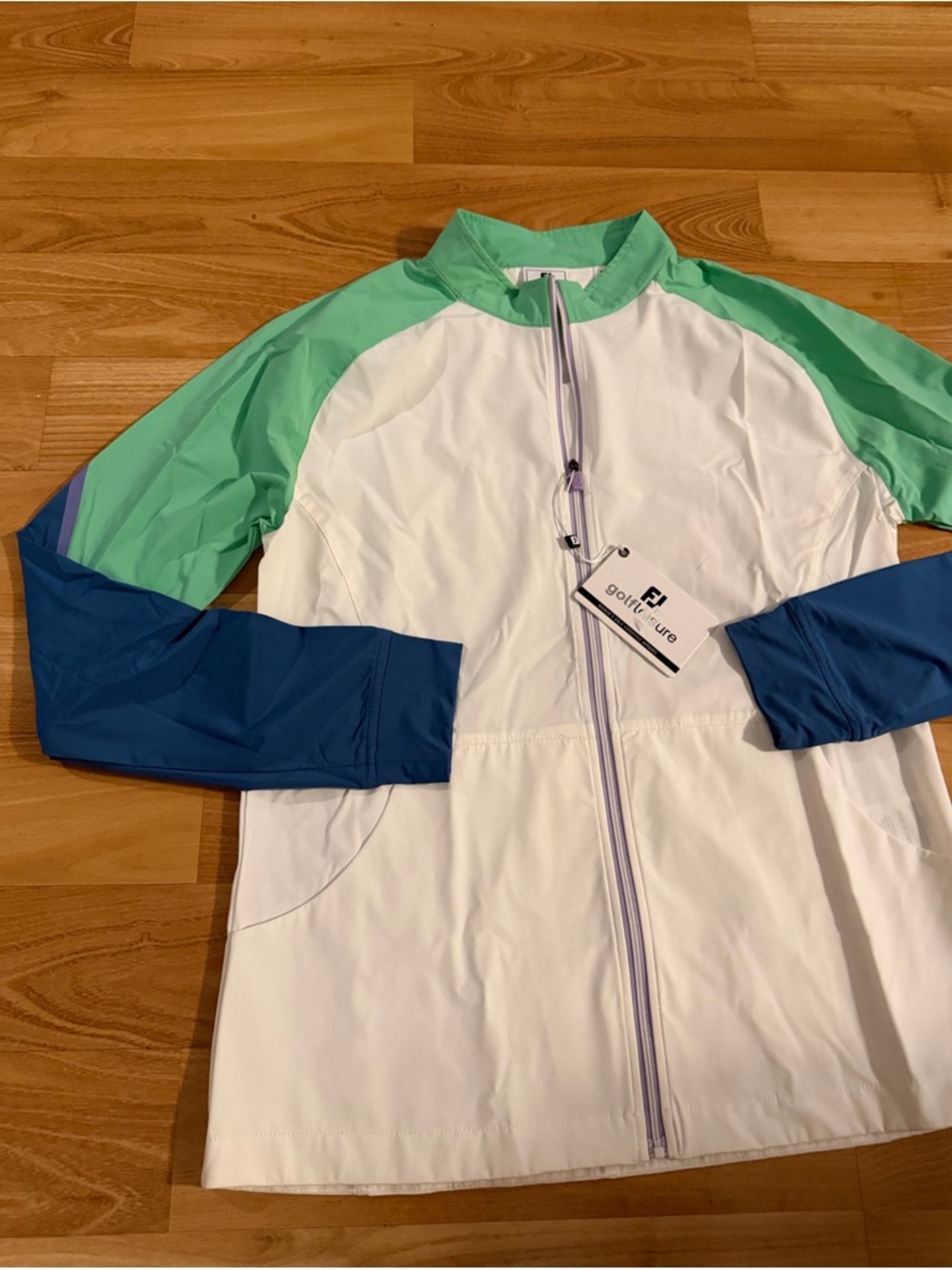 Footjoy NWT “Women’s Full Zip Color Block Jacket” medium white mint teal